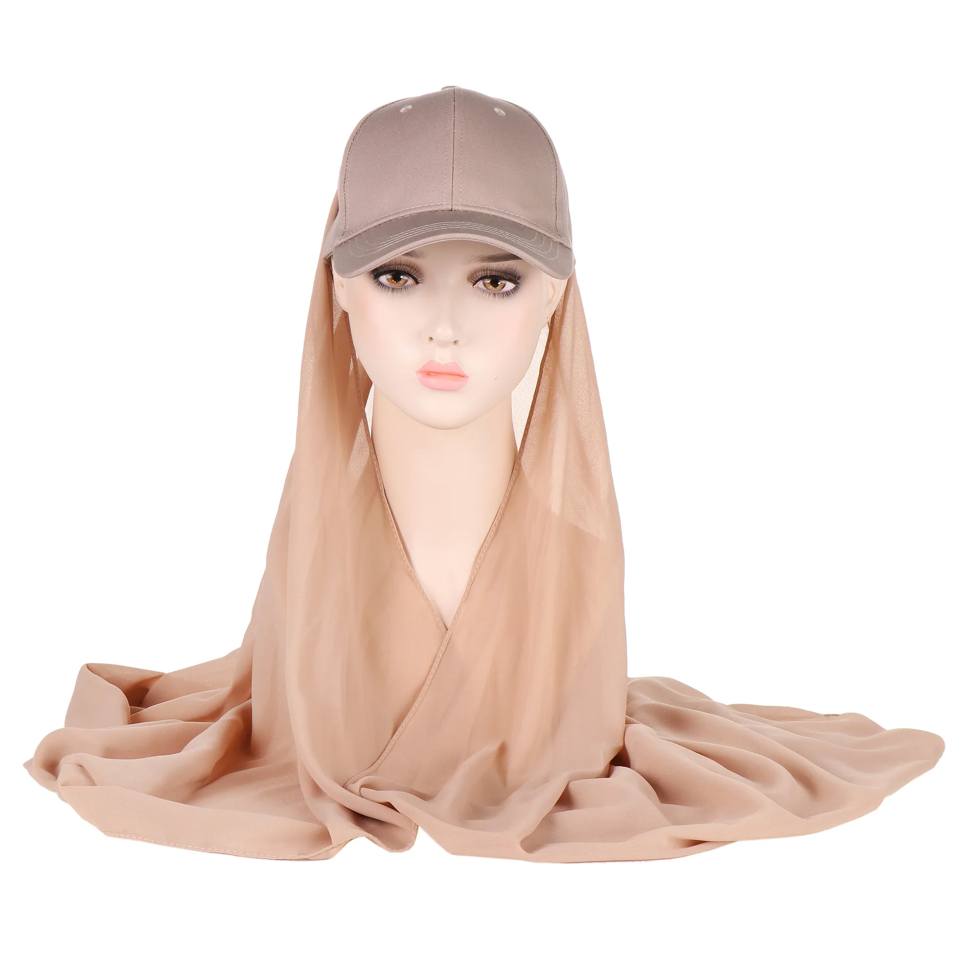New Colors Chiffon Hijab With Base Ball Cap Summer Sports Cap With Chiffon HIjabs Ready To Wear Instant Chiffon Sport HIjabs
