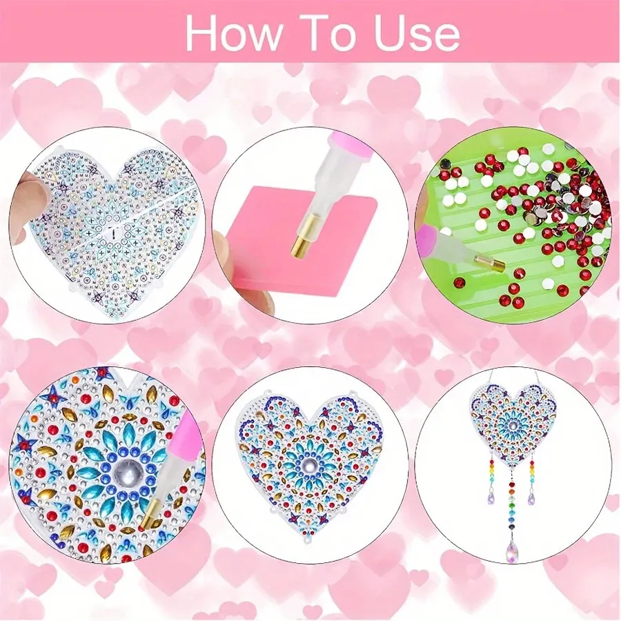 Acrylic Double-sided Crystal Diamond Painting with Sun, Moon, Heart & Tree Pattern - DIY Wind Chimes Kit