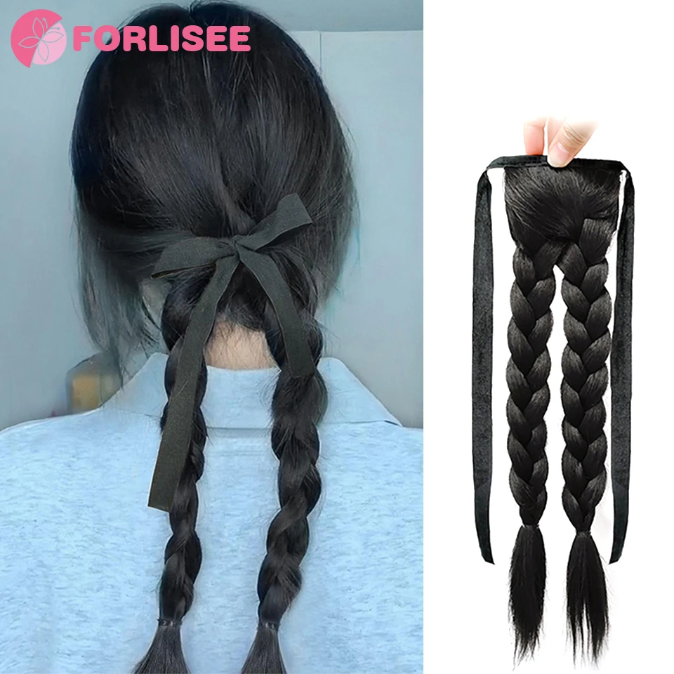 

FORLISEE Wig Braid Cross Double Fried Dough Twists Braid Boxing Braid Strap Pigtail Natural Low Ponytail Wig