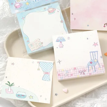 100 Pezzi/Confezione Note Carine con Motivi a Stelle e Case, Stile Coreano, Materiali per Quaderni Illustrati, per Ufficio e Messaggi