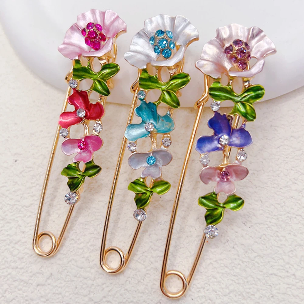 New Drip Oil Inlaid Rhinestone Colorful Flower Brooches for Women