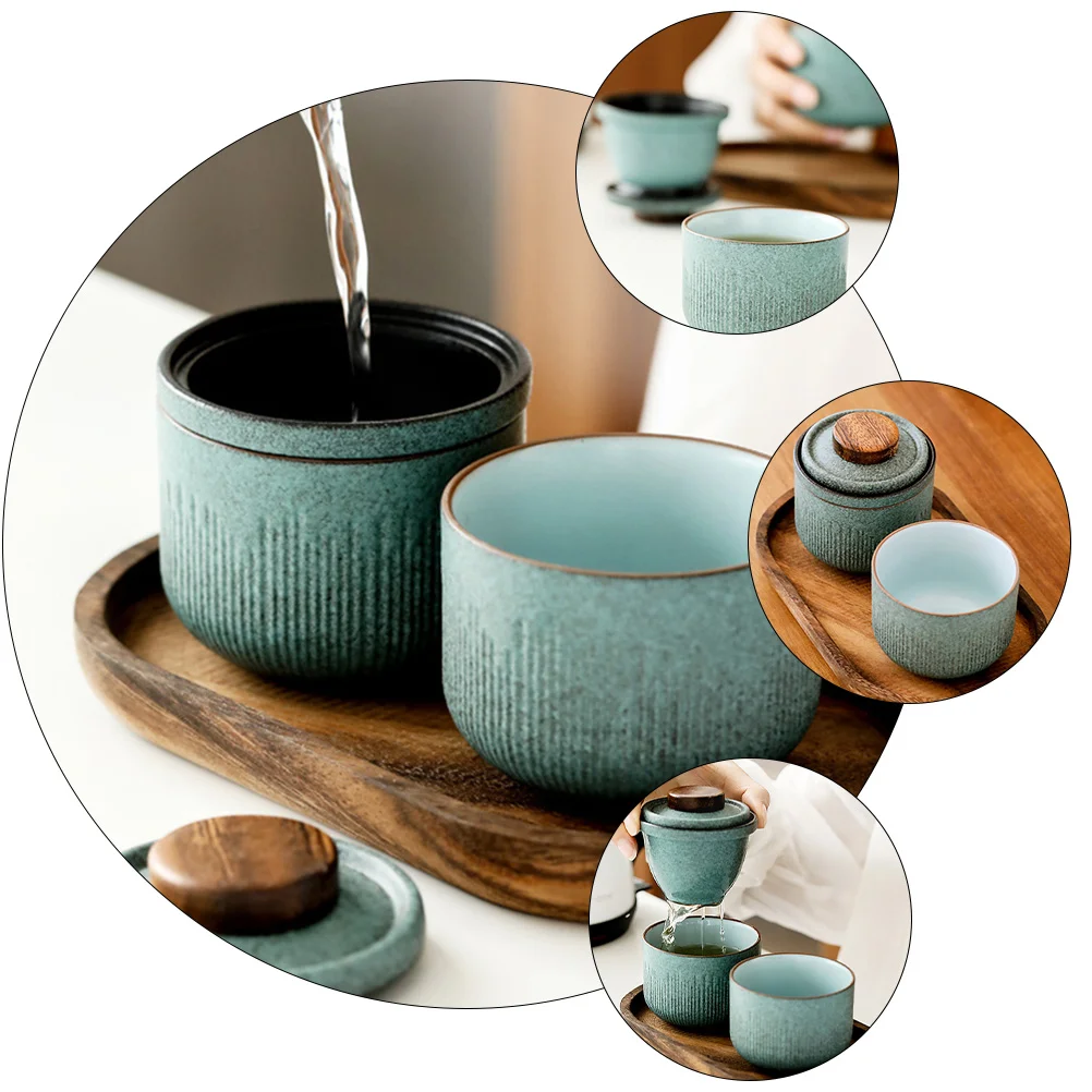 1 Set Portable Travel Tea Set Ceramic Teapot Cups Compact Folding Tea Accessories Mini Teaware Sets Kitchen Dining Bar