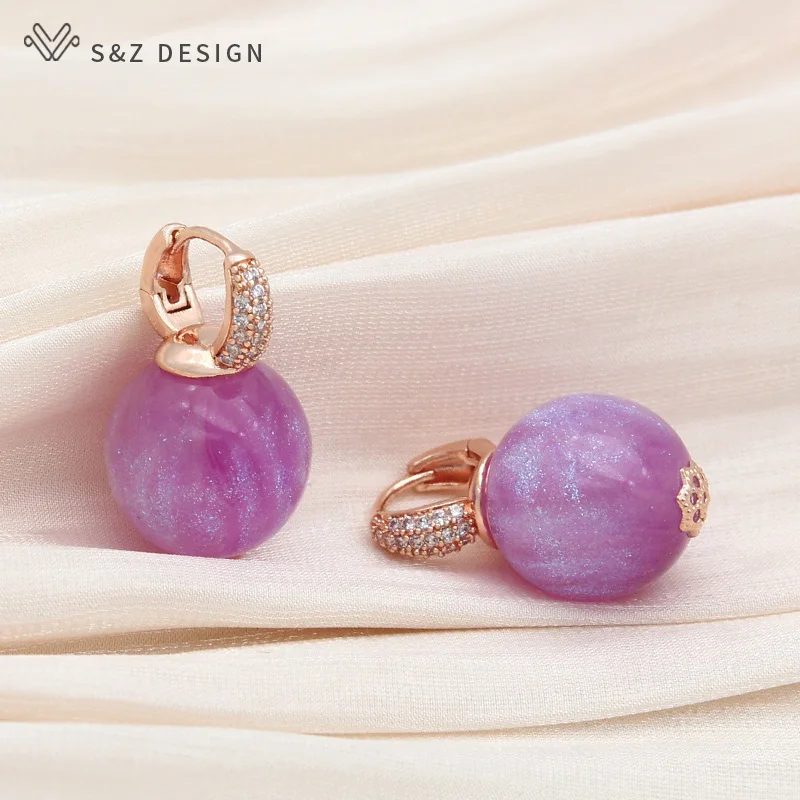 S&Z DESIGN New Fashion Round Colorful Simulated-pearl Bead Drop Earrings For Women Wedding Jewelry Gift Cubic Zirconia Eardrop