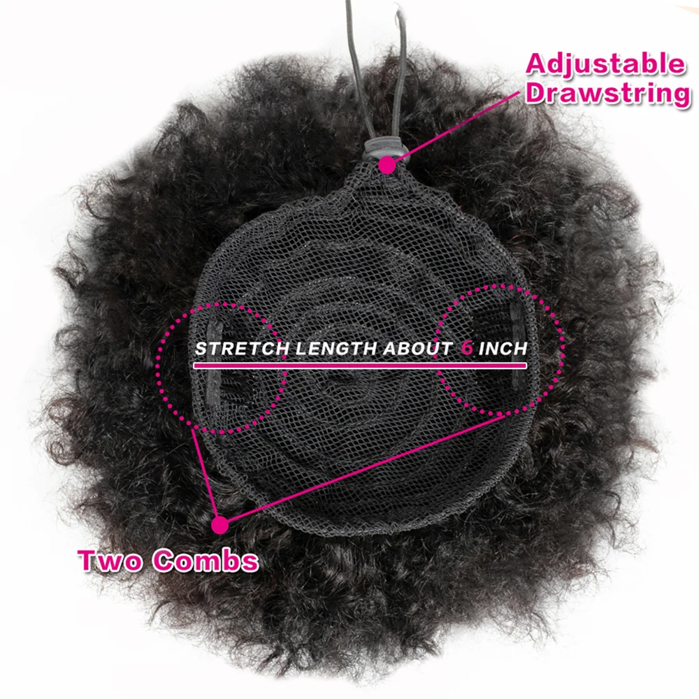 8inches Afro hair bun Real human hair Kinky curly Drawstring ponytail Clip in extension Brazilian For women