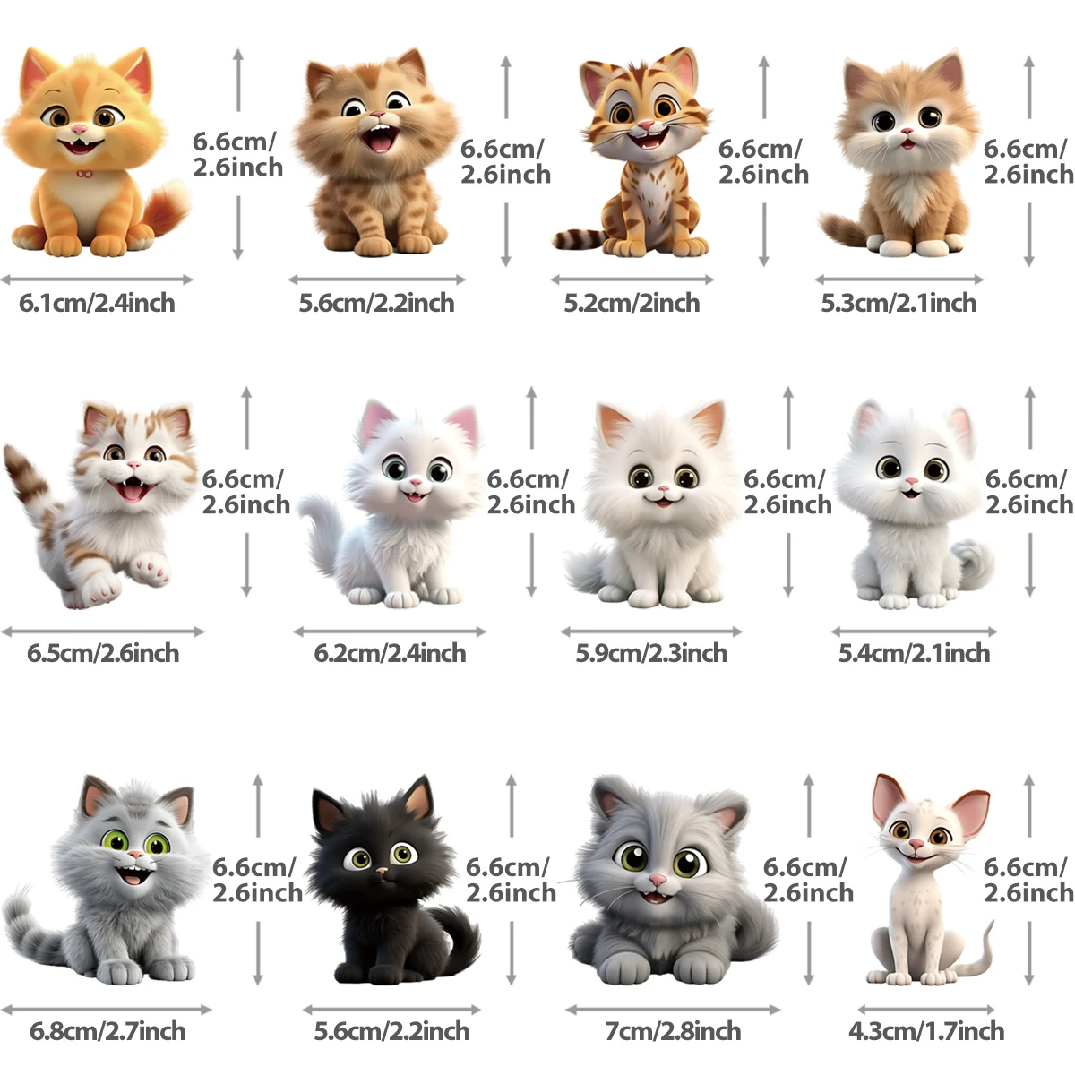12 Stück kleine Katze 6,6 cm Wärmeübertragung Vinyl einfach zu bedruckte Hoodies Kleidung Aufkleber T-Shirt Diy Hitzepresse applizierter Aufnäher zum Aufbügeln – Detail 1
