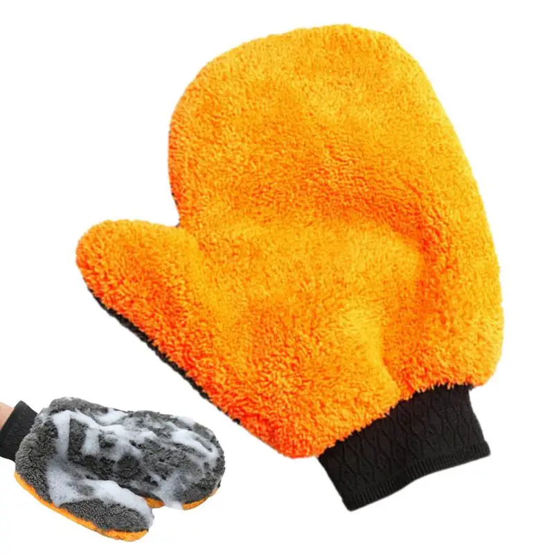 Microfiber Car Wash Drying Mitts Super Thick Gloves For Drying And Cleaning Double-Sided Reusable Wash Mitt With Strong Water