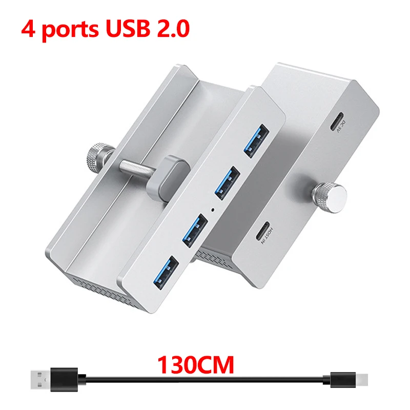 Aluminum 4-Port USB Hub with High-Speed Data Transmission and Power Supply