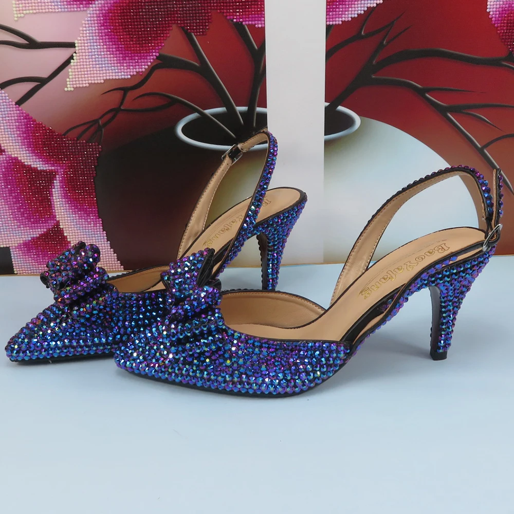 Zapatos de tacón alto para mujer, sandalias de punta estrecha con hebilla  trasera, a la moda, color azul y morado - AliExpress, image size:1000x1000