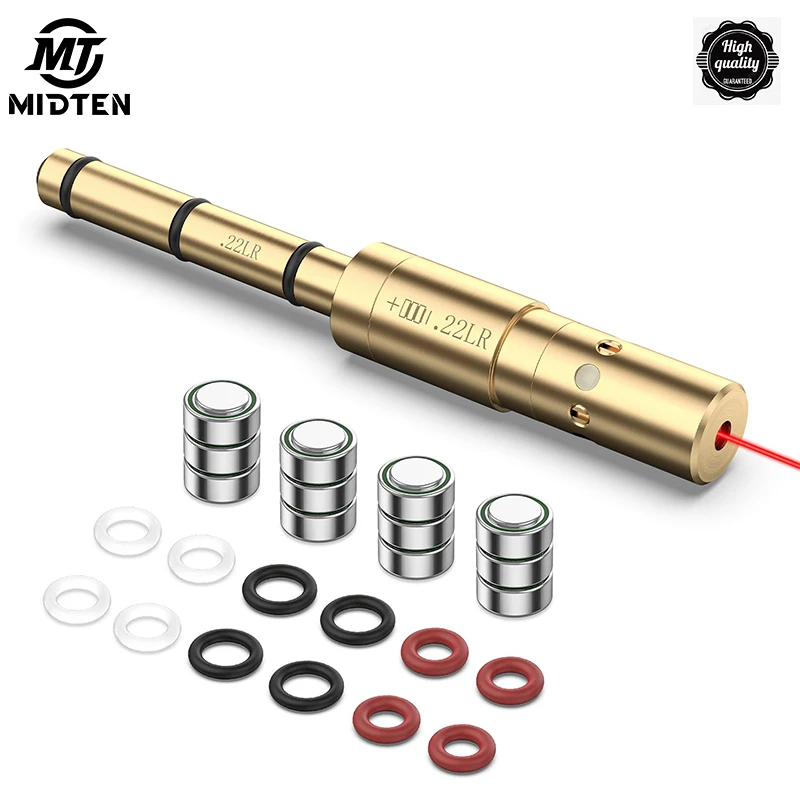 MidTen .22LR Laser Bore Sight End Barrel Red Boresighter with 4 Sets of Batteries and Spare O-Rings For Pistol Rifle Shotgun