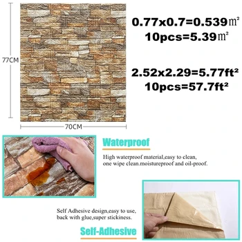 10Pcs 3D Wall Self-adhesive Brick Wall Sticker Marble Pattern Pvc Wallpaper Waterproof Moisture Proof for LivingRoom House Decor 2