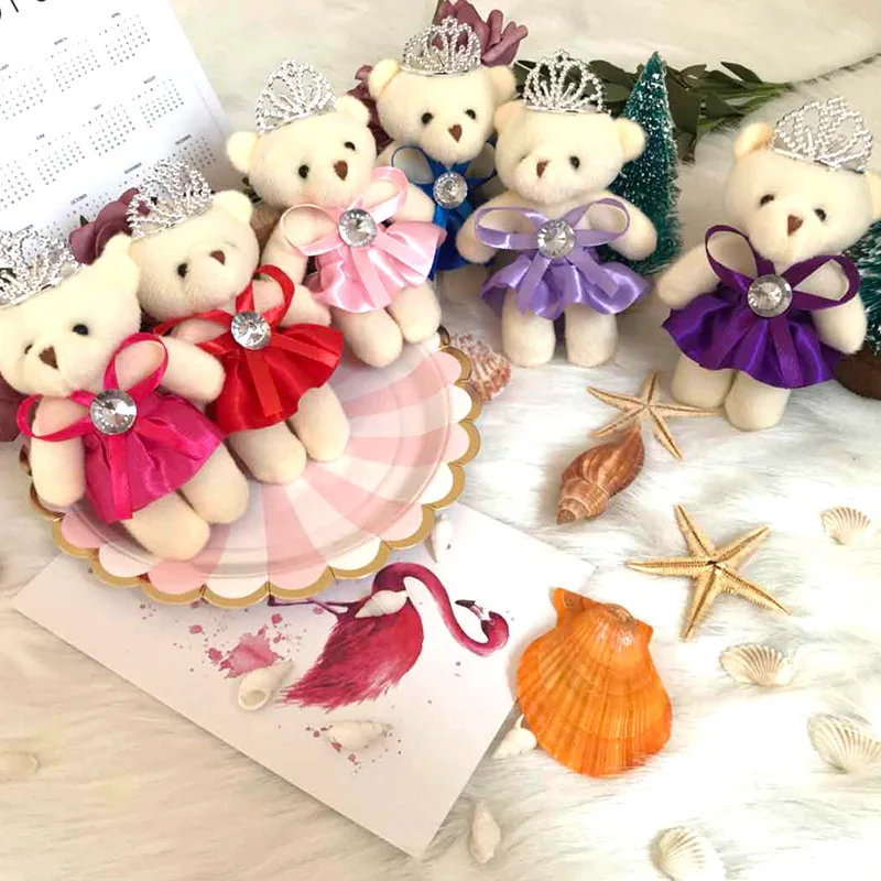 6Pcs/lot 12cm Mini Cartoon Bouquet Teddy-Bear Kawaii Crown Teddy Bears Stuffed Plush Toy Girls Phone Keychain Pendant Chain |