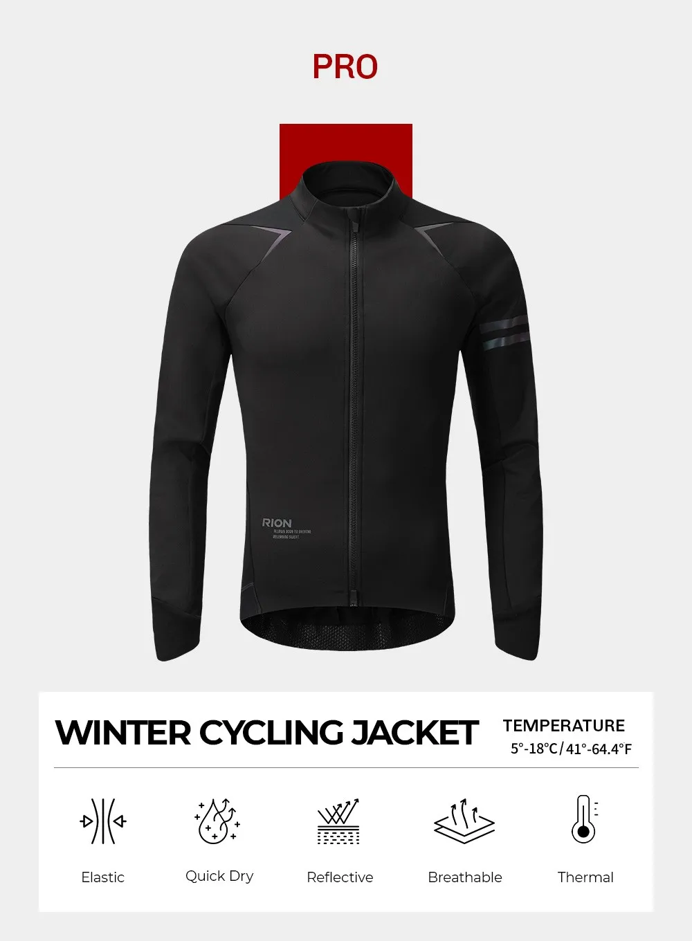 Description Picture 2 of itemRION Cycling Jacket Men Coats Winter Thermal Fleece Windbreaker Waterproof MTB Bicycle Clothing Motorcycle Bike Jackets 5℃-18℃