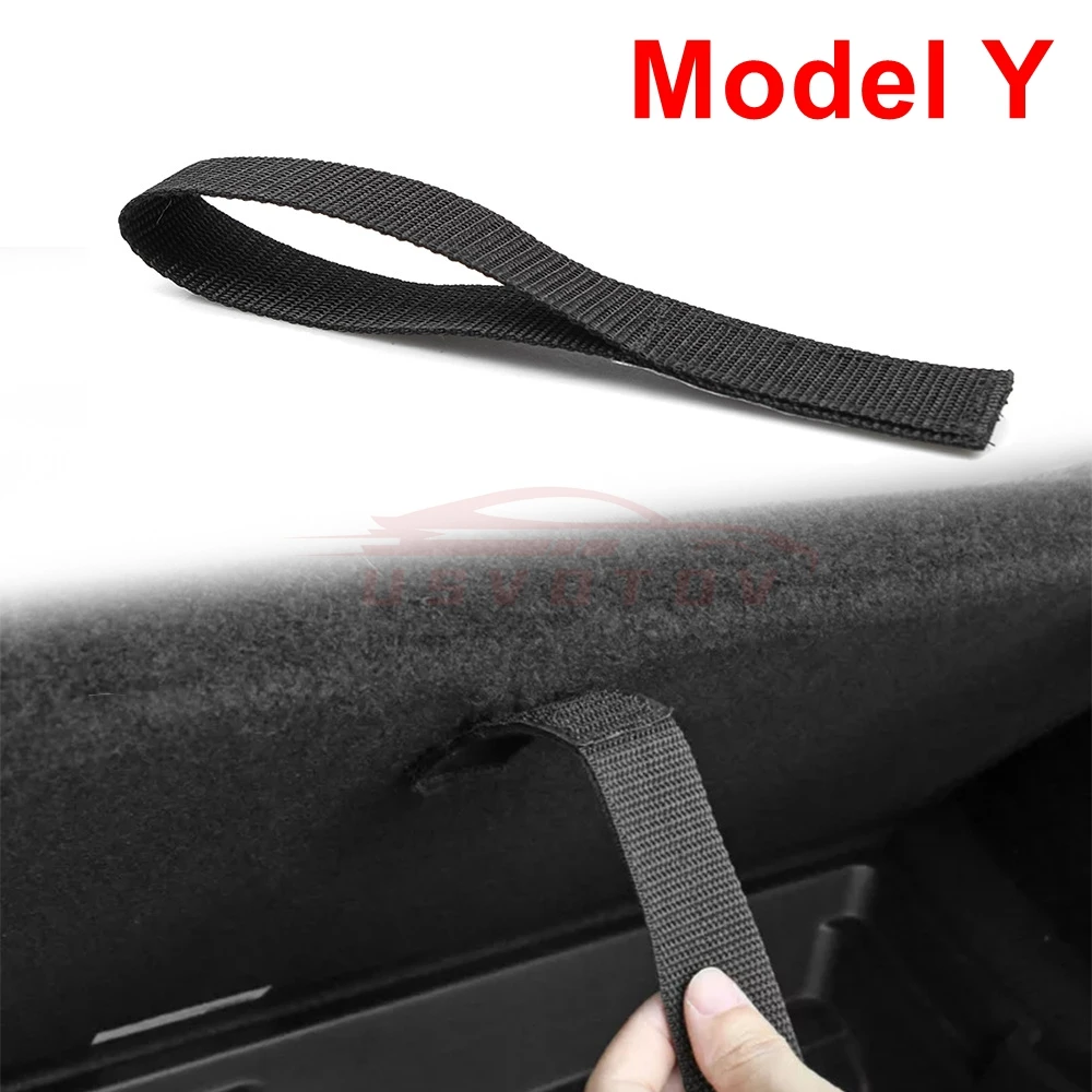 For Tesla Model Y Rear Trunk Rope DrawString Open Tail Box Cover Handle Pull Strap Car Organizer Accessories Mat Protection Pad