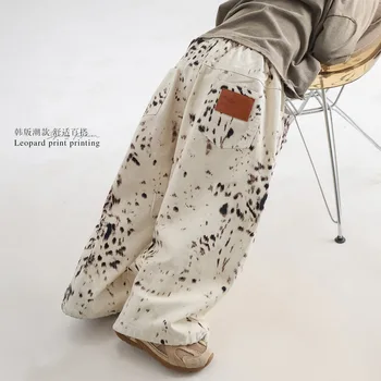 Children Clothes Boys Spring Jeans 2025 New Fashionable Korean Style Leopard Print Fashionable Kids Casual Loose Wide Leg Pants 1