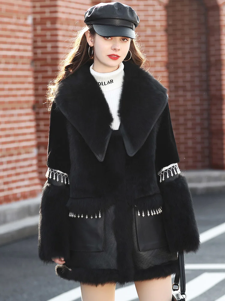 

2023 Winter Trend Patty Personalized Fashion Women's Fur New Sheepskin Wool Women's Coat Medium Length 863b