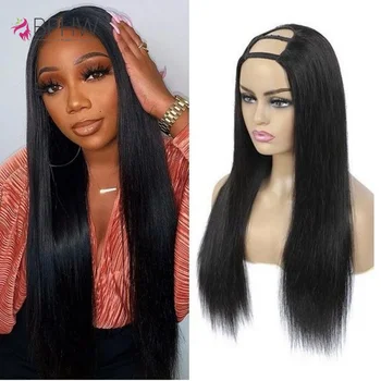 Full Machine U Part Straight Human Hair Wigs for Women Remy Hair Brazilian Natural Color No Leave Out Upgrade U Part Wigs BPHW
