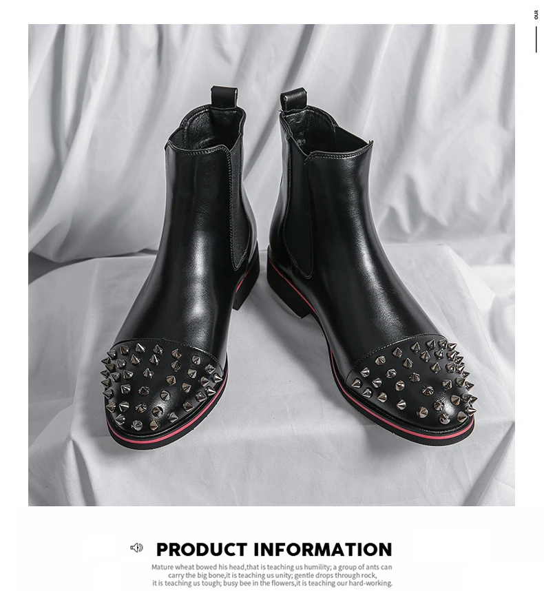 Mode Männer Chelsea Stiefel Nieten Schwarz Punk Handgemachten männer Stiefel Nicht-slip Größe 38-48 – Detail 10