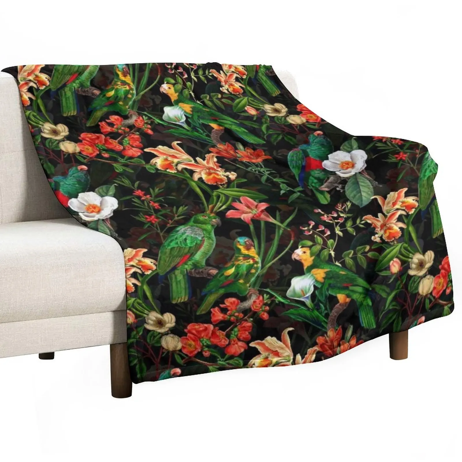 

Pierre Joseph Redoute tropical vintage jungle flowers and parrots nostalgic seamless mystic pattern Throw Blanket Multi-Purpose