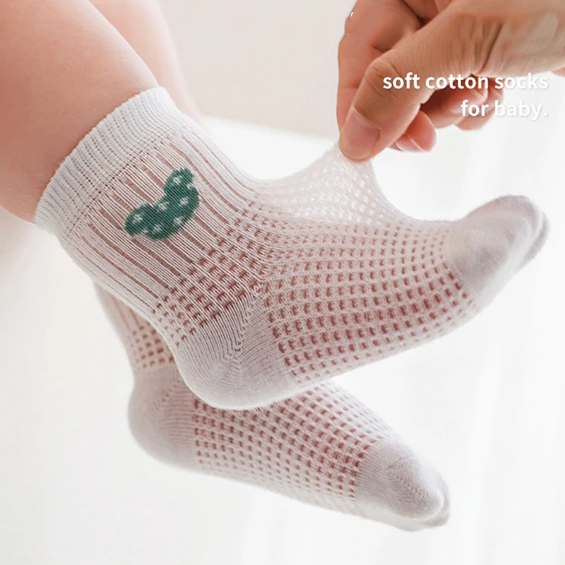 4 Pairs/Lot Summer Baby Socks Thin Mesh Breathable Newborn Socks Combed Cotton Cartoon Kids Socks For Boys And Girls