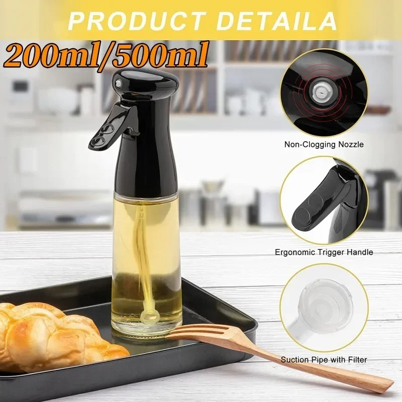Oil Spray Bottle Home Kitchen Cooking Oil Dispenser Fitness Fat Loss Camping BBQ Baking Vinegar Soy Sauce Sprayer 200/500ml