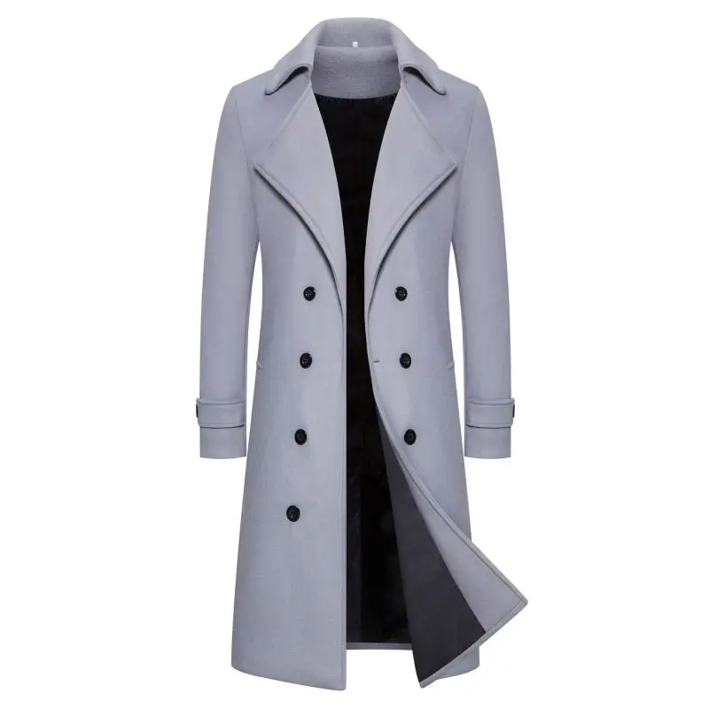 Autumn/Winter Long Casual Fashion Versatile Double breasted Windbreaker Men's Wool Coat Slim Fit Coat Men's