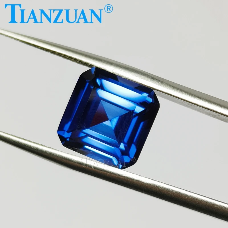 33# Blue Color Square Shape Asscher Cut  Artificial Sapphire Synthetic Corundum Stone Clear Loose Stone synthetic sapphire antique cushion shape natural cut blue color artificial corundum clear loose stone for jewelry making