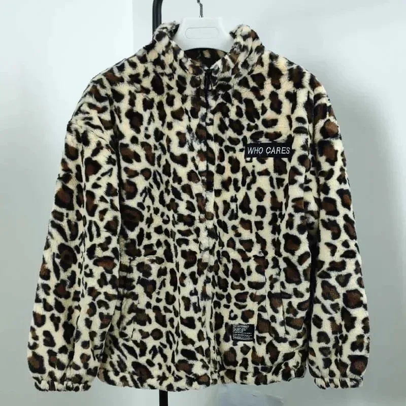 Version Lamb Wool Coat Women Winter Pink Leopard Print Thick Coat Korean Loose Plus Velvet Thick Retro Bright Color Street Coat