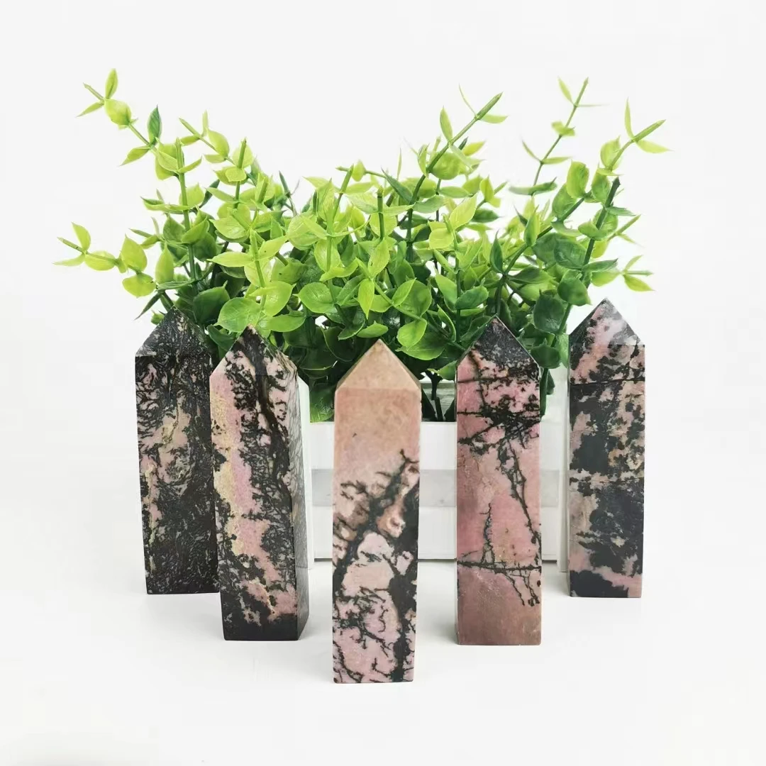 

7-9CM Hot Sale Natural Crystal Obelisk Rhodonite Points Tower Wand Spiritual Healing Stones Semi Precious For Women's Day Gifts