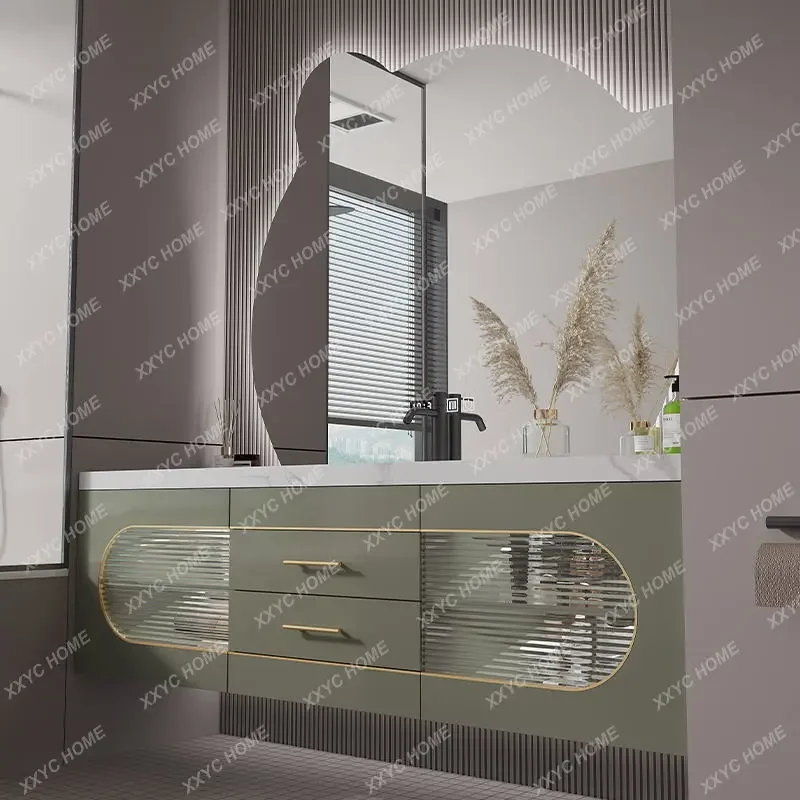 INS Style Modern Light Luxury Simple Smart Mirror Oak Wash Basin Cabinet Combination
