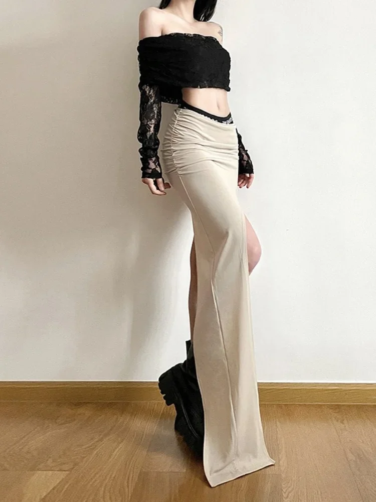 Slim Slit Monogram Print Long Skirt Fashion Sexy Solid Color Casual Skirts For Women Summer New Half-Body Package Hip Y2k Skirt