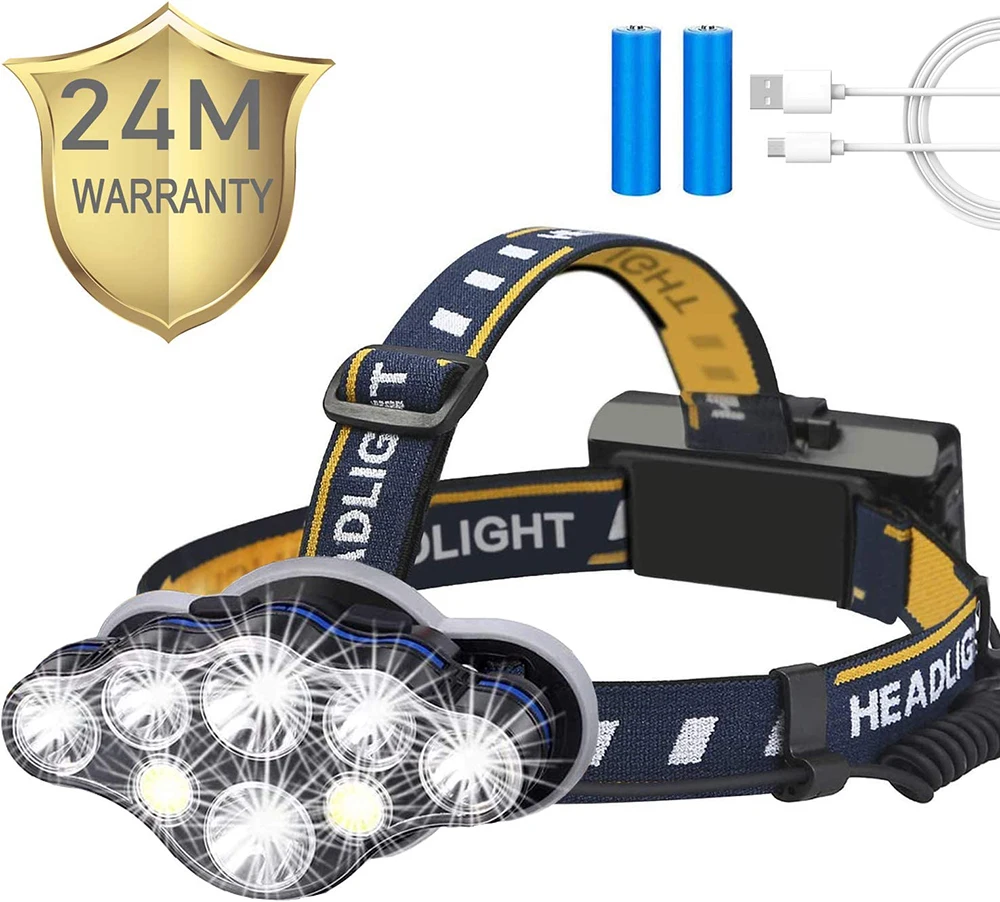 

LED Headlamp Super Bright Flashlight USB Rechargeable IPX4 Waterproof 8 Modes Head light Working Lamp for Camping Fishing Light