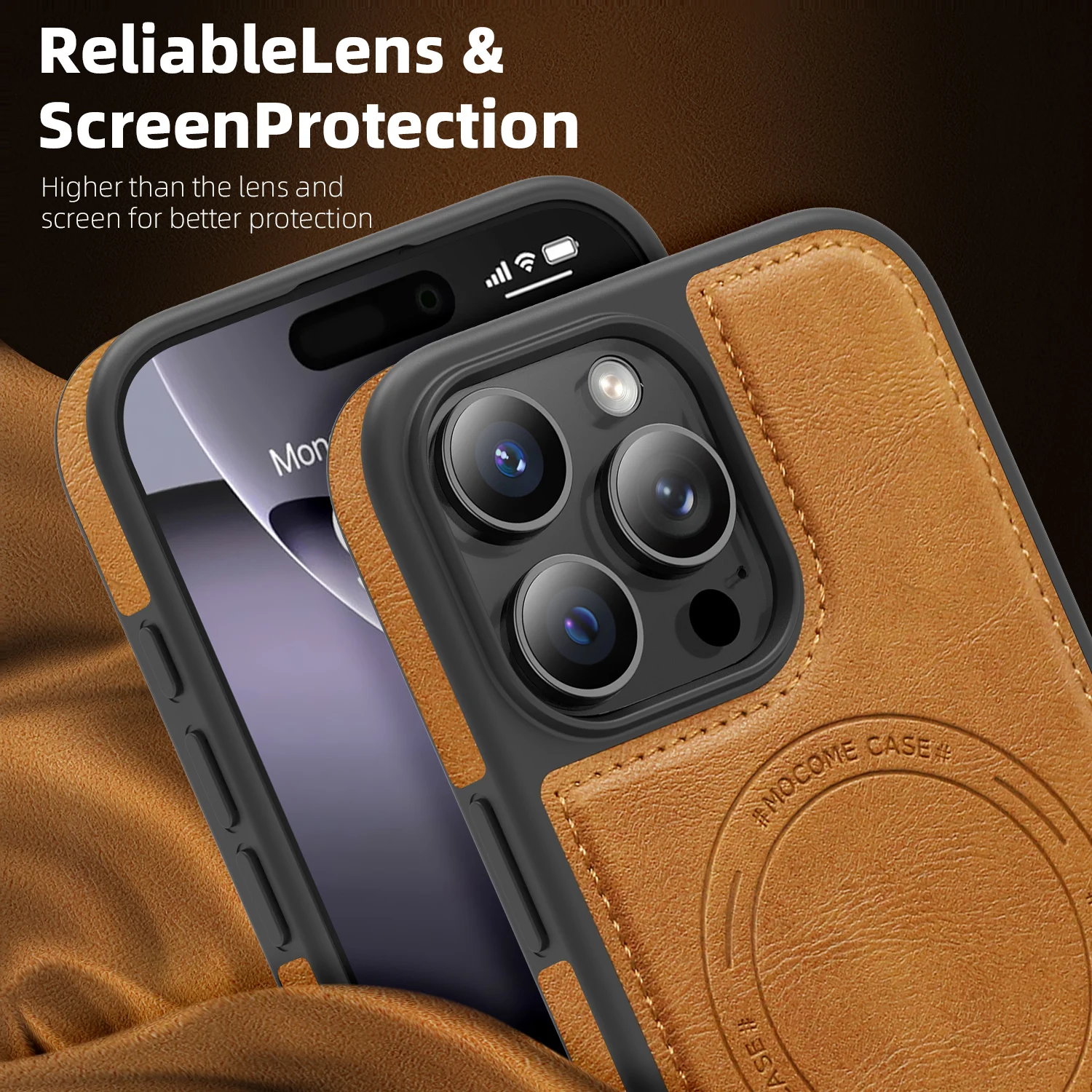 Magnetic Leather Phone Case with Camera Protection and Anti-Fall Soft Back Cover