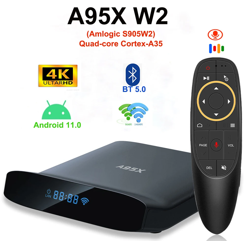 A95X W2 TV BOX android 11.0 Amlogic S905W2 2.4G 5G Dual Wifi 4GB RAM 64GB Support BT5.0 4K Set Top Box Media Player android 2022