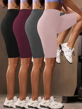 4 Pack Women's High Waisted Biker Shorts Super Soft Tummy Control No See Through Workout Yoga Running Gym Fitness Shorts