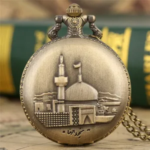 Old Fashion Architecture Building Design Clock Men Women Quartz Analog Pocket Watch Arabic Number Collectable Timepiece Gift