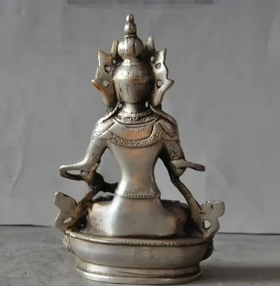 YM  308  Old Tibet Buddhism Gilt Silver Vajrasattva Tara Goddess Kwan-yin Buddha Statue 4