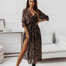  Women Floral Print Long Dress Summer Boho Sexy V Neck Half Sleeve Dress Female Vintage Casual Side Split Big Hem Maxi Dresses 