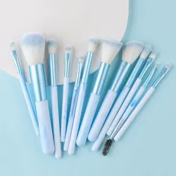 Luxury 12 - Piece Blue Makeup Brush Set - Soft, Fluffy Brushes (Black)