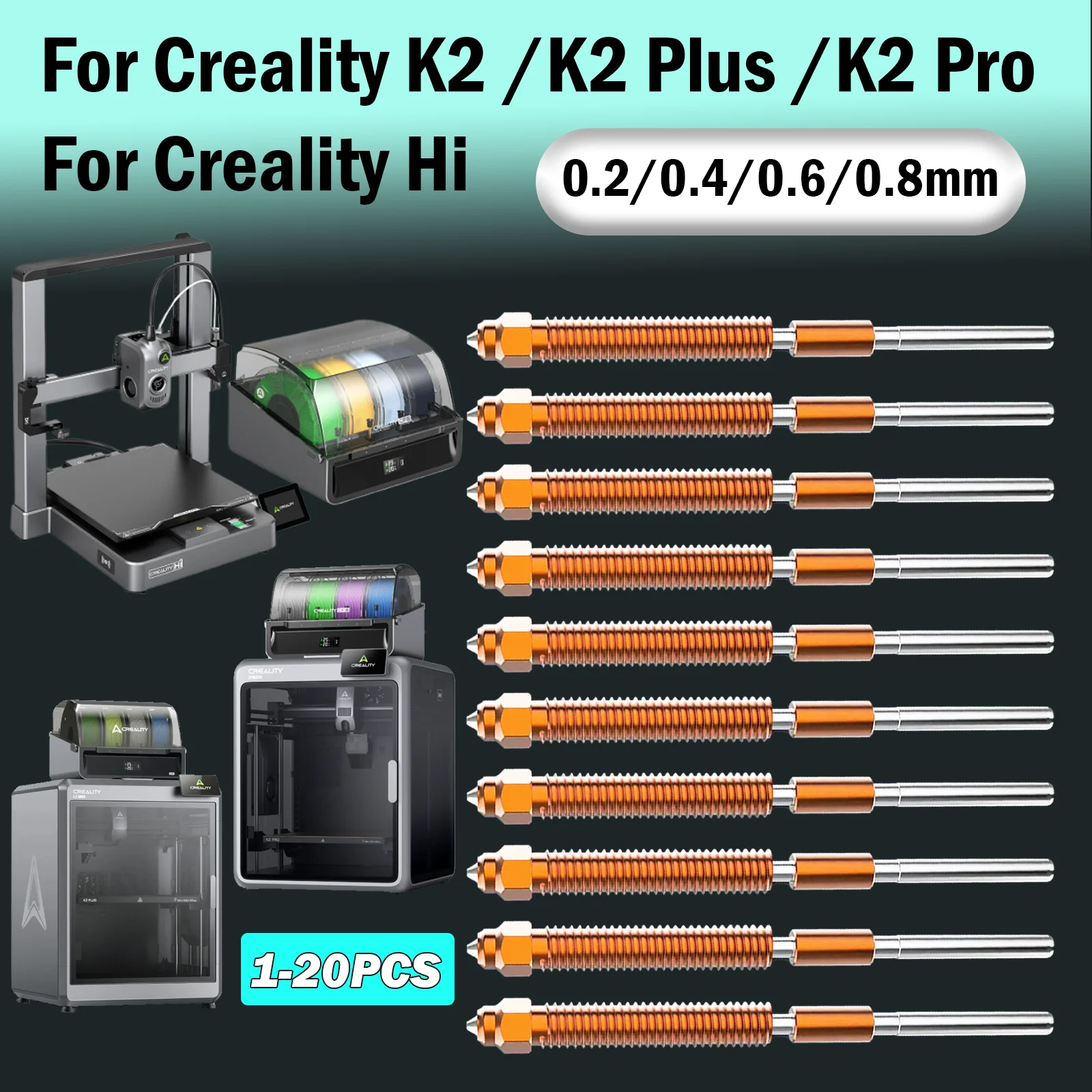 Unicorn Nozzle Creality K2/K2 Plus/K2Pro Quick-Swap Nozzle, Unicorn All-Metal Hardened Steel FIT Creality Hi Hotend Assembly
