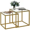 Coffee Table Set of 2, Modern Gold Glass Side Table, Metal Frame Square End Table, Center Tables Nesting Coffee Table. 4