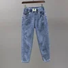 High Waist Elastic Waist Denim Pants Women's Straight Leg Slimming Nine-Piece Cabbage Pants Spring 2025 New Style