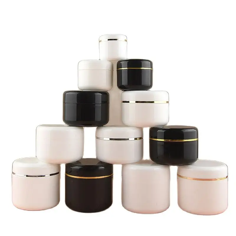 Travel Face Cream Lotion Cosmetic Container Silver Gold Edge Black White Plastic Empty Makeup Jar Pot Refillable Bottles