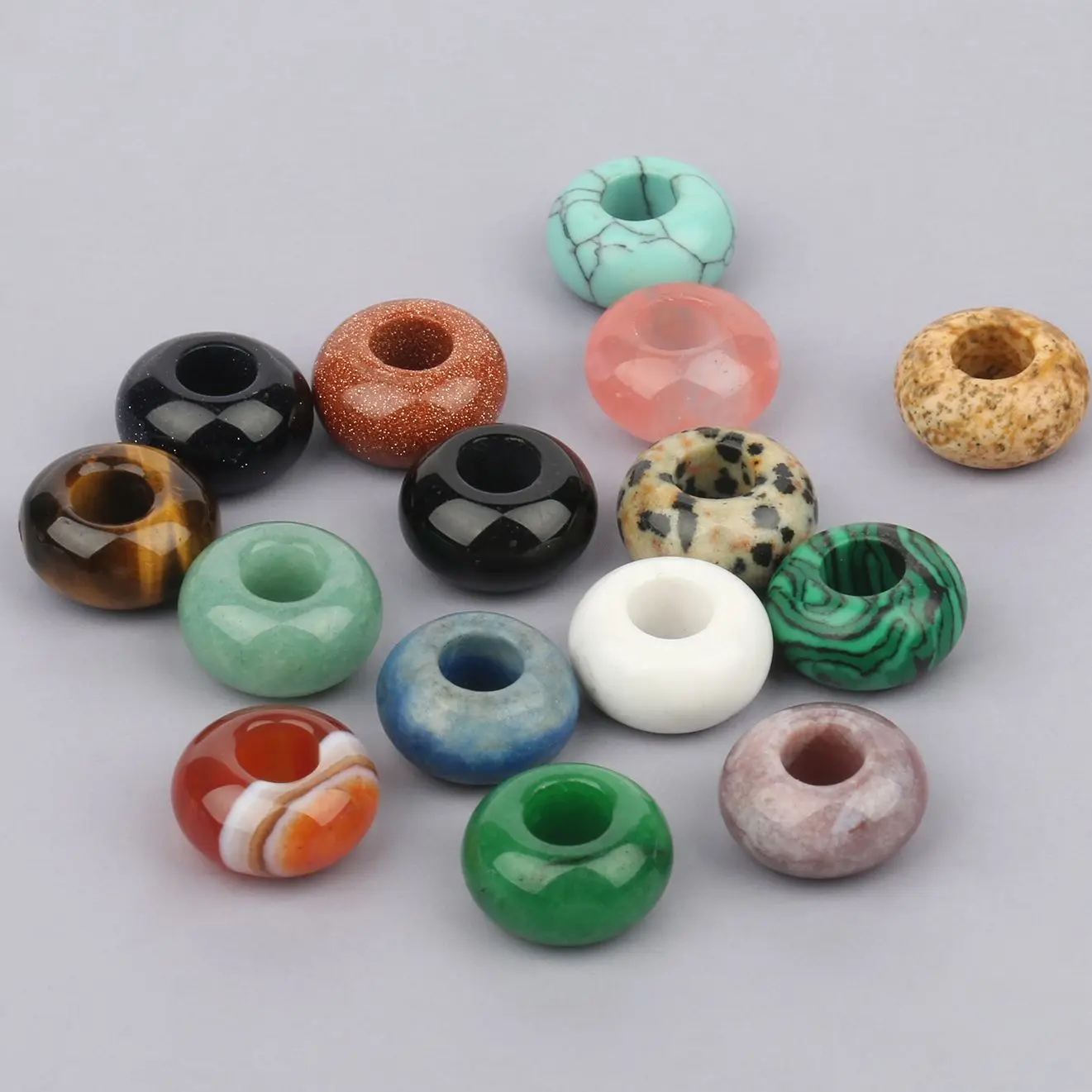 Boulier Naturel À Grand Trou, 2 Pièces, Aventurine Malachite, Agates Œil De Tigre, Pierres Précieuses, Perles D'Espacement Pour La Fabrication De Bijo