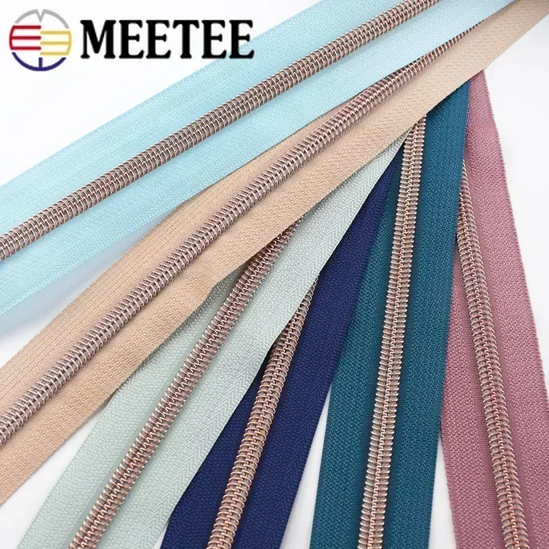 

5# RoseGold Plastic Coil Zippers Tapes for Sewing Bag Nylon Zipper Sliders DIY Zips Per Meter Zips Pulls Garment Accessories