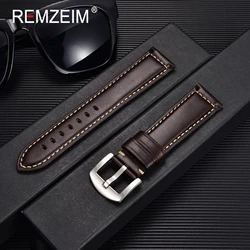 Premium Genuine Leather Vintage Watchband - Oil Waxed Blue, Brown, Black Straps - 22mm (Dark Brown)