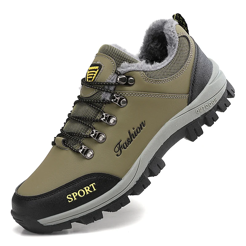Men s Warm Shoes Outdoor Leather Climbing Shoes Plush Winter Man Casual