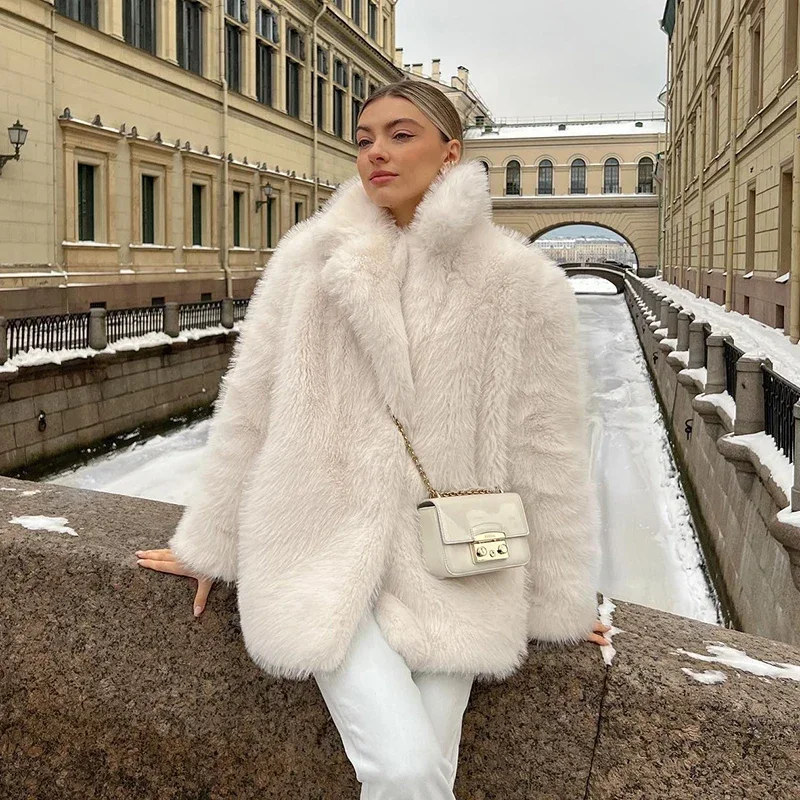 Women's Faux Fur Jacket - Short Shaggy Artificial Fur Coat With Lapel, Warm Winter Parka Cardigan 5 thumbnail image