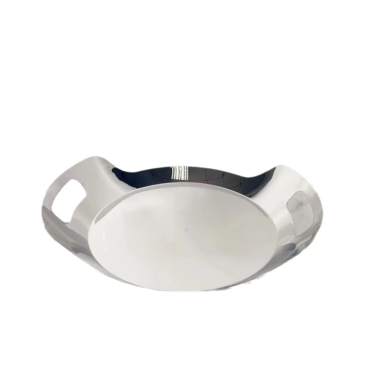 Stainless steel 304 round handle hotel tray western food plate light luxury household wine set dessert plate 5