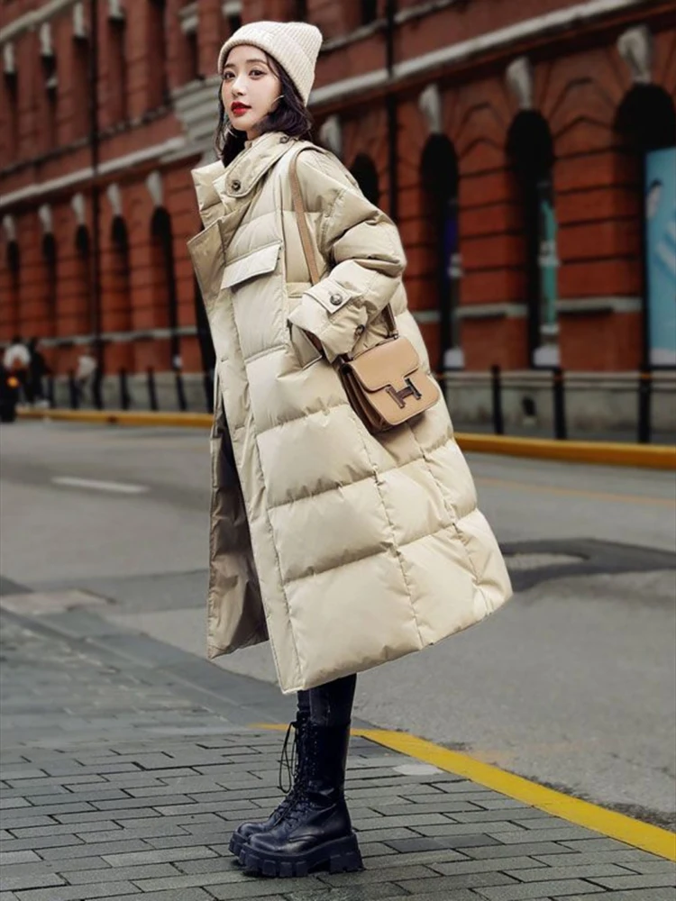 

Новинка 2023, Женская Длинная утепленная куртка с воротником-стойкой, модная женская верхняя одежда, пальто, Новая зимняя женская пуховая парка из хлопка