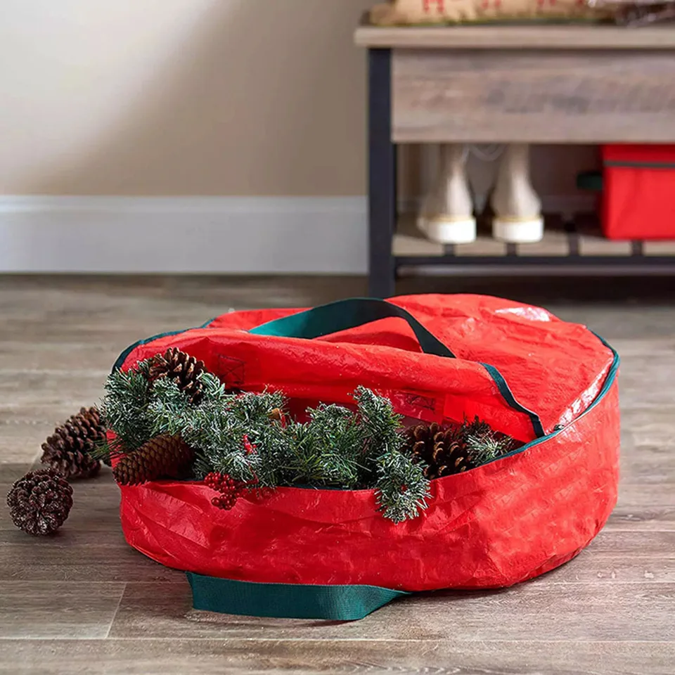 Borsa Di Storage Per Corona Di Natale TaoQ 75 Cm | Impermeabile, Con Etichetta | Rosso/Verde/Nero